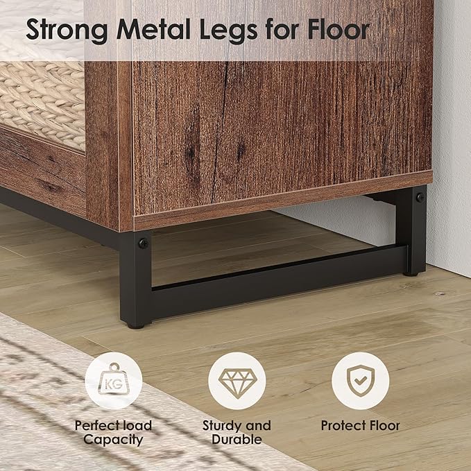 WAMPAT Modern TV Stand with Glass Doors for 110 inch TVs, Farmhouse Entertainment Center TV Console with Adjustable Shelves for Living Room, Bedroom, Brown