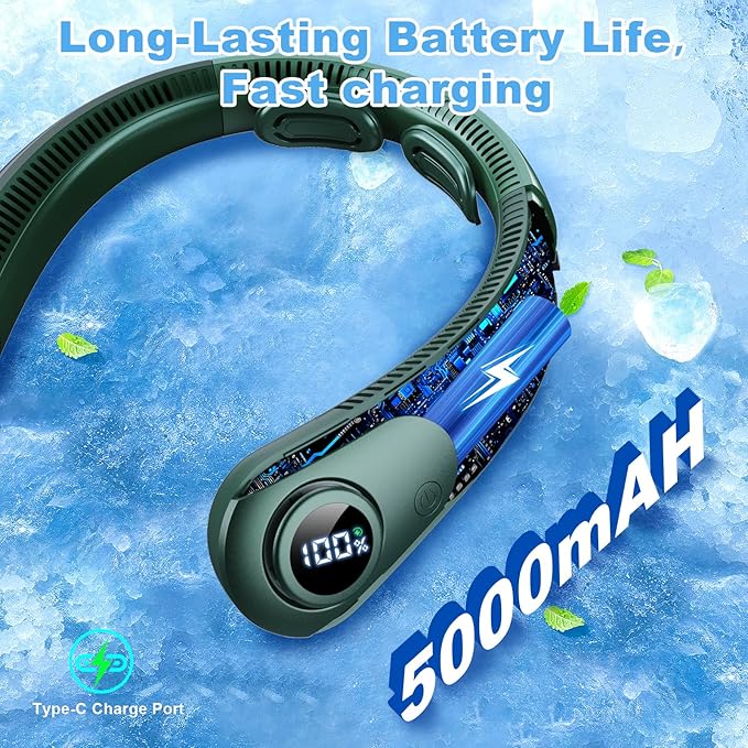 Portable Neck Fan that Blow Cold Air, LED Display, Rechargeable Hands-Free Wearable Cooling Personal Fan, 5 Speed, Neck Support, Bladeless Neck Air Conditioner, Gift for Women/Men, Hot Flashes, Travel