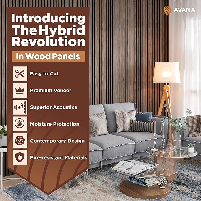 Avana Acoustic Wood Wall Panels – 94.4 x 12.6 Inch Natural Walnut Acoustic Panels 4 PCs – Wall Panels For Interior Wall Decor For Homes, Offices, Studios – Pleasing Decorative Wood Panels For Wall