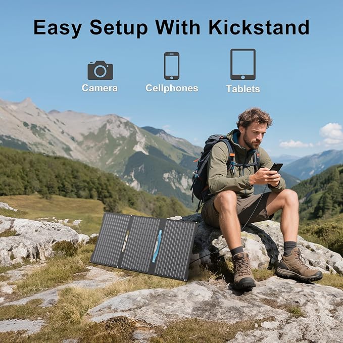 E-POWO 45W Portable Solar Panels Chargers with USB-C, USB-A and DC Outputs Foldable IP67 Waterproof Solar Panel for Camping,Power Emergency for Small Power Station,Phones, Power Banks