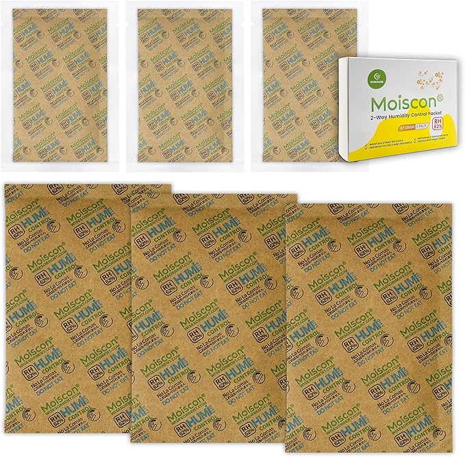 Wisesorb Size 67 62% Two-Way Humidity Control Packs for Storing 1 lb, 67 Gram 50 Pack Moisture Control Packets Individually Wrapped, Humidifier Packs for Storage Containers