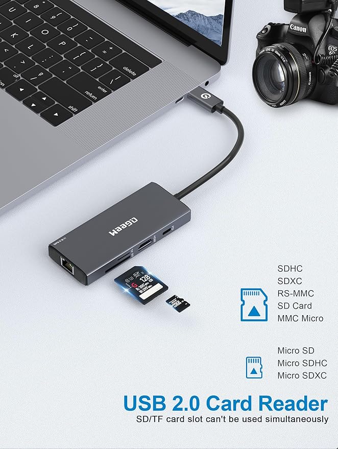 QGeeM USB C Hub Ethernet,9 in 1 USB Type C Hub HDMI Multi-Port Converter Adapter,100W Pd, USB 3.0,SD/TF Card Reader,Compatible for MacBook Pro Air Ipad HP Dell Lenovo Chromebook etc.-Gray