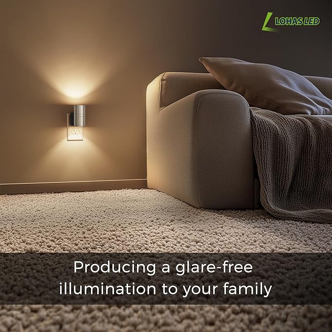 L LOHAS LED Night Light, Dimmable Night Lights Plug into Wall,[1 Pack] Metal-Shade Nightlight for Adults, Automatic Nightlights, Light Sensor,Soft White 3000K, Nightlight Plug in for Hallway Bedroom