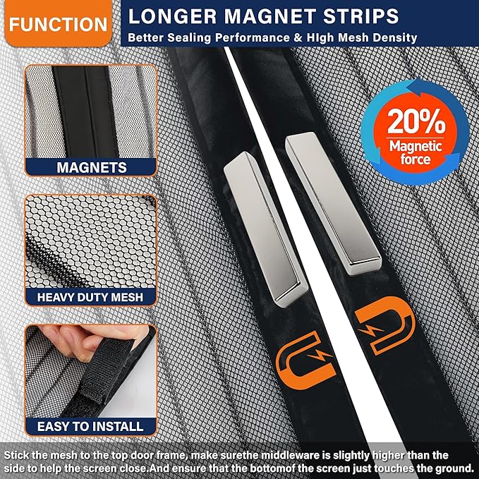 Magnetic Screen Door, Fit Door Size 35 x 80 Inches, Screen Doors with Magnets, Pet & Kid Friendly，Works with Front Doors, Sliding Doors ‎Black