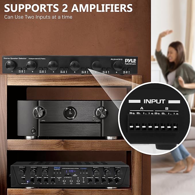 Pyle 6 Channel High Power Stereo Speaker Selector with Volume Control - Rugged and Durable Housing Construction, Cabinet Heat Sink, Plug and Play Easy Install - PLSHVC612