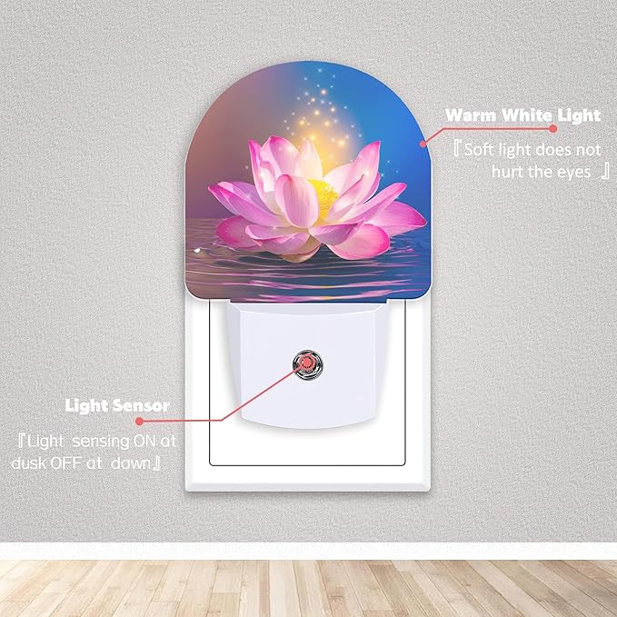 Axxitude Sparkle Pink Lotus Flower Night Lights Plug into Wall for Girls Boys Room,Night Light LED Lamp Dusk to Dawn Sensor Round Lamp for Bedroom Bathroom Hallway Home Wall Decor Nightlight