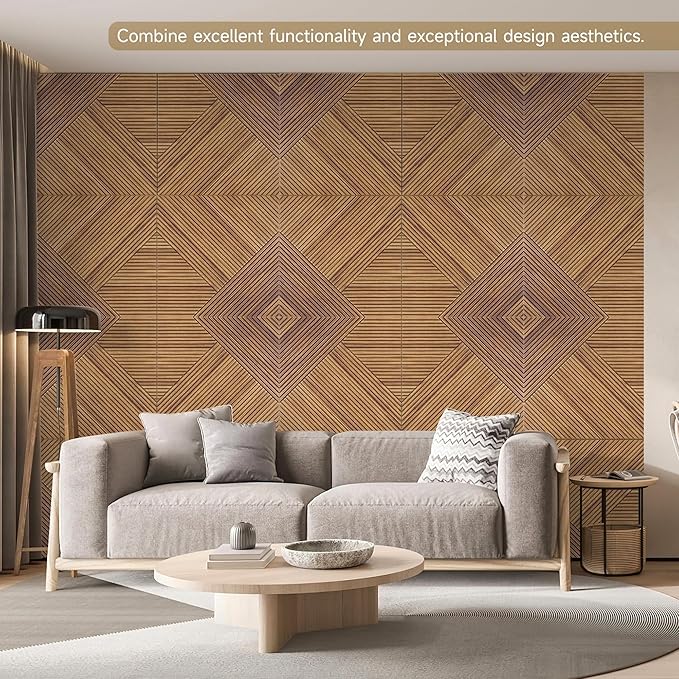 Autorific Acoustic Wall Panels,6 Pack Total Size 72 x 48 Inches,Self-Adhesive Decorative Acoustic Panels for Wall and Ceiling,3D UV Printing with Wood Look,Beech