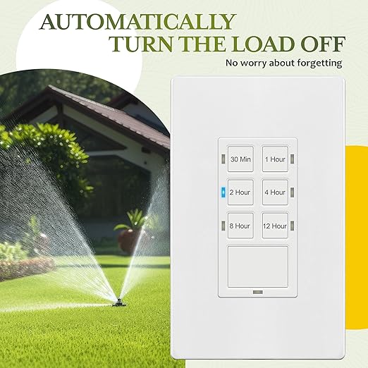TG 12 Hour Timer Switch Neutral Wire Required for Patio, Path, Porch Lights and Sprinklers, 30min-12Hr, Wall Timer for Fan Motor and Ventilation, 1/2HP Support, Single Pole, UL Listed, TS-C12H, White