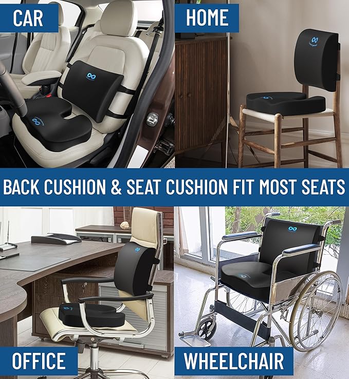 Everlasting Comfort Doctor Recommended Memory Foam Seat Cushion for Office Chairs & Car - Ergonomic Office Desk Accessories - Cushions for Tailbone Pain Relief, Sciatica & Back Support Pillow