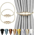 Nieffeiy Magnetic Curtain Tiebacks Outdoor Curtain Tie Backs Rope Decorative Magnetic Curtain Holders for Drapes Window Treatment Holdbacks, Ecru 2Pack