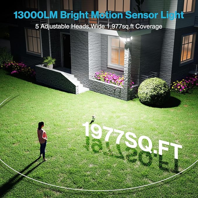 Olafus 130W Motion Sensor Outdoor Lights, 13000LM 6500K Daylight Flood Lights Outdoor Motion Sensor, Dusk to Dawn Outdoor Lighting, IP65 Waterproof Motion Detector Lights for Outside, Black
