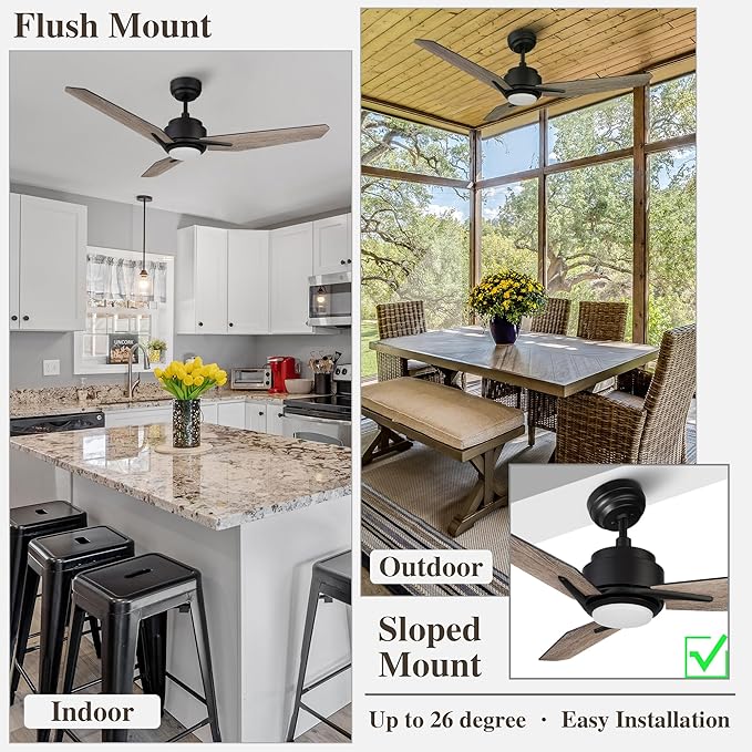 SMAAIR 48 Inch Smart Ceiling Fan with Dimmable Light Remote Control, Indoor Outdoor DC Ceiling Fan with 3 Blade for Bedroom, Living Room Works with Alexa/Google Assistant/Siri Shortcuts, Light Wooden
