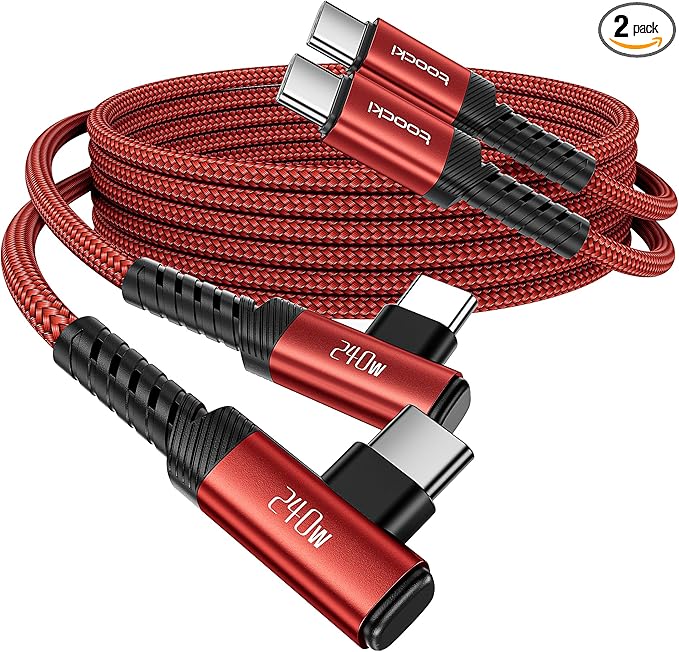 USB C Cable [2Pack, 6.6ft] 240W Fast Charging Type C Cord, Nylon Braided USB 2.0 Cable for iPhone 17 16 15 Pro Plus Pro Max Air, iPad Pro, Samsung Galaxy S24 S23, Switch, MacBook Pro, Pixel-Red