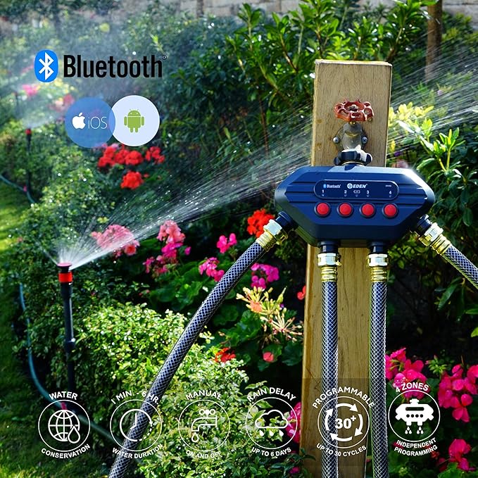 Eden 93443 4-Zone Bluetooth Water Timer |, Stainless Steel Washers