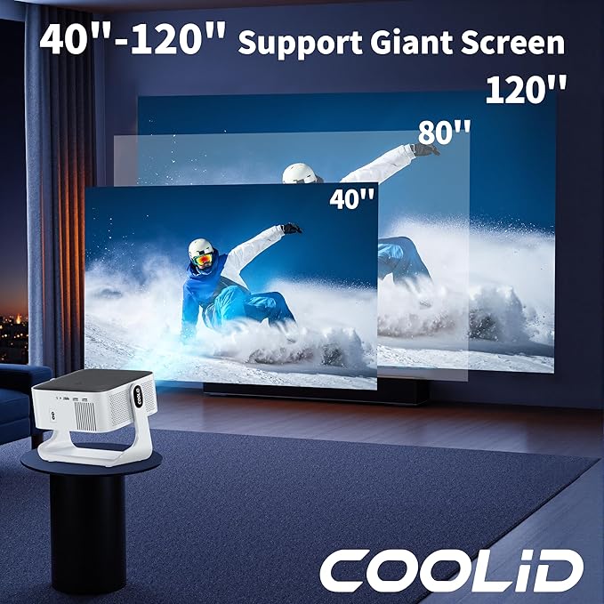 [Compatible with Netflix & Support 4K] 1080P HD Mini Projector Dual Band WiFi6 5G and BT 5.4 Auto Focus & Obstacle Avoidance Portable Outdoor Projector, 270° Adjustable Stand for Home Movie - White