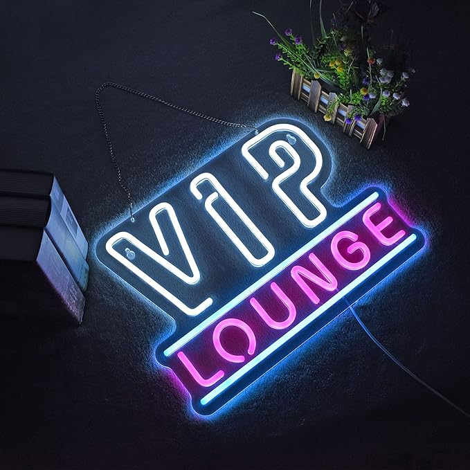 ZODZ VIP Lounge Neon Sign LED Light up Sign with USB Powered for Office, Modern White+Pink, 17x12 Inches