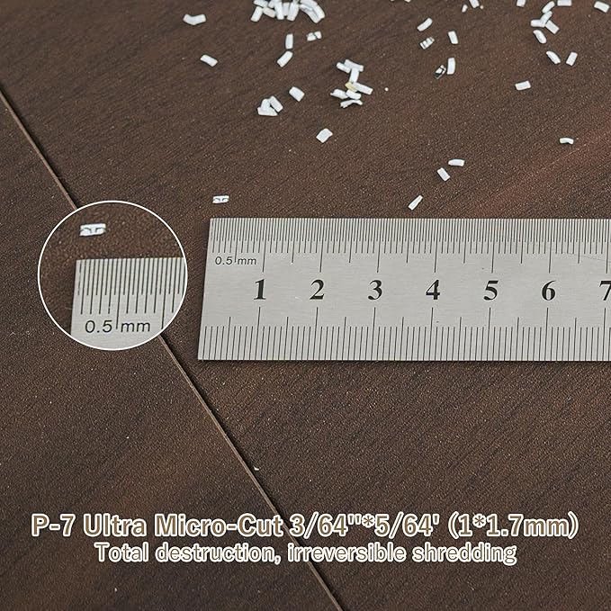 Effeluviate Professional Commercial Paper Shredder: P-7 Security Super Micro-Cut 1x1.7mm 7 Sheets/CDs/Cards/Staples 6-Gal Bin Heavy Duty for Home/Office/Industrial/Business Use-Confidential Documents