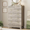 Xixini Fluted Dresser for Bedroom with 6 Drawers, 46" Tall Modern Chest of Drawers with Metal Handle, Wooden Dresser TV Stand, Wood Closet Clothes Storage Organizer for Living Room, Hallway, Grey