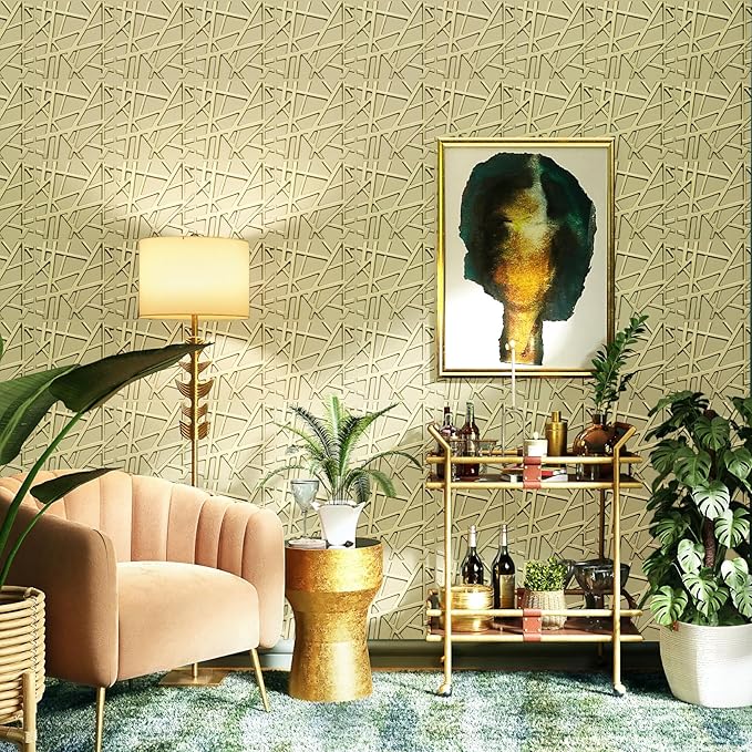 LEVOWAY 33 Pack 3D Wall Panels for Interior Wall Decor, 12''x12'' Champaign Gold Accent Textured Wall Panels, Wall Covering Panles for Living Room, Gaming Room, TV Background, Cover 32 Sq.Ft