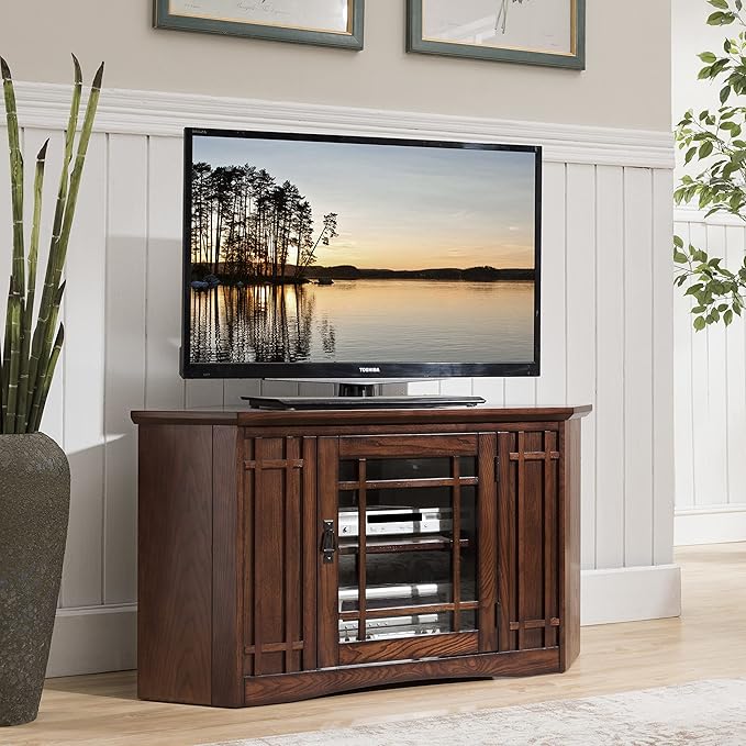 Leick Home 82285 Mission Corner TV Stand Made from Solid Wood, One Door and Adjustable Shelf, for 50" TVs, Mission Oak