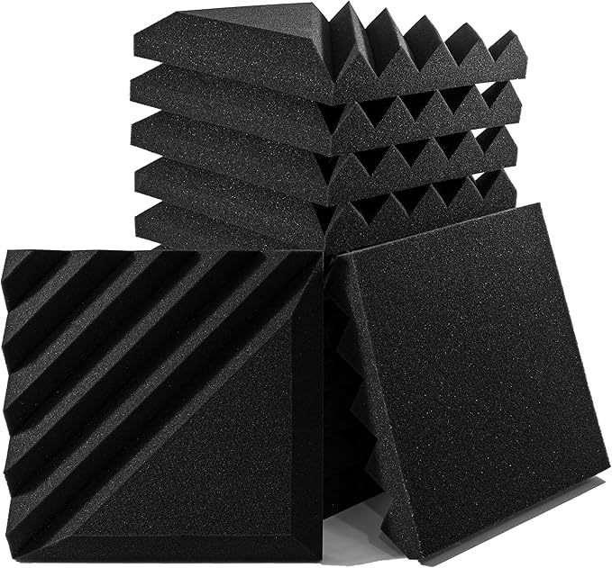Foroomaco 12 Pack Sound Proof Foam Panels for Walls, 12x12x2 Inches Half-Slash Style Acoustic Panels for Home Studio Acoustic Treatment (Black)