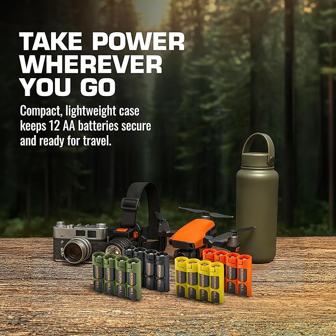 Storacell by Powerpax Slimline AA Battery Storage Caddy, Military Green - Holds 4 Batteries (Not Included)