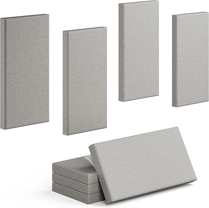 4 Pack High-Density Core with Fabric Cover Acoustic Panels – 24×12×2 In Self-Adhesive Soundproofing and Sound-Absorbing Wall Panels for Echo Reduction in Studio, Theater, or Recording (Pebble Gray)