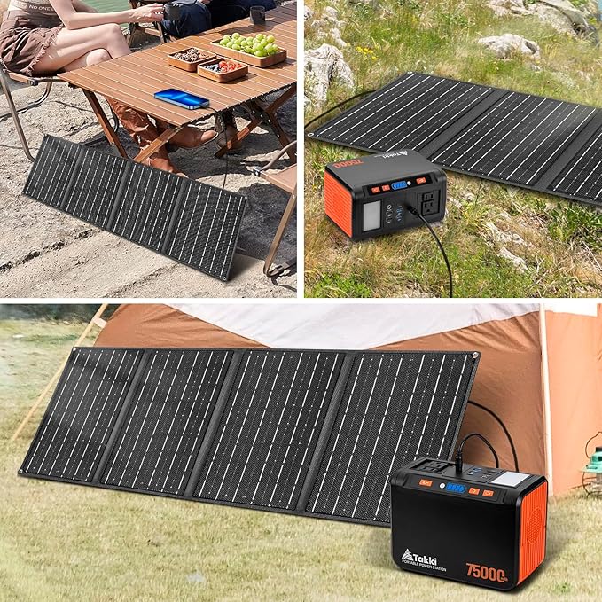 Takki 450W Peak Solar Generator 277Wh Portable Power Station with Solar Panels 40W Included 110V Pure Sine Wave AC Outlet DC USB Ports for Camping CPAP Emergency Tent Outdoor