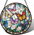 DASTOLL Stained Glass Window Hanging, Colorful Butterfly Suncatcher for Doors Home Sun Catchers Decoration and Christmas, Mother's Day Birthday Gifts for Women, Men, and Mom 14.9x14.9 in