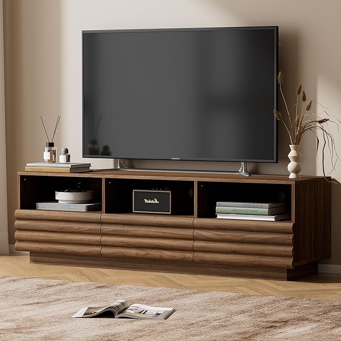 MAISONARIA Mid-Century Modern TV Stand for 50-60 inch TV, Entertainment Center with Storage & Drawers, Media Console Table for Living Room Bedroom, Walnut