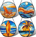 DASTOLL Stained Glass Window Hanging 4 Pcs Set Blue Orange Ocean Beach Theme 9.8" - Suncatcher Door Garden Sun Catcher Decor Birthday Christmas for Mom Woman Nana Men Wife