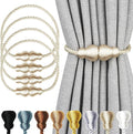 Nieffeiy Magnetic Curtain Tiebacks Outdoor Curtain Tie Backs Rope Decorative Magnetic Curtain Holders for Drapes Window Treatment Holdbacks, Oatmeal 4Pack
