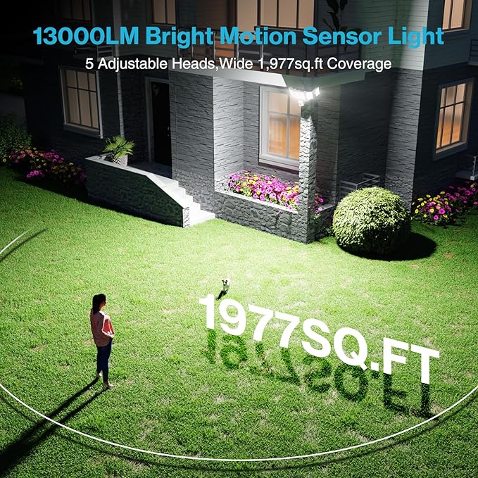 Olafus 130W Motion Sensor Outdoor Lights, 13000LM 2 Pack Motion Sensor Flood Light, Dusk to Dawn Outdoor Lighting, IP65 Waterproof Motion Detector Lights for Outside, White