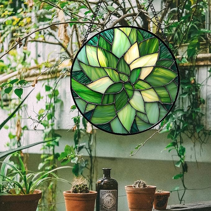 CRISGIF Stained Glass Window Hanging - Ireland Green Suncatcher for Doors Garden Patio Sun Catchers Decor Mother's St. Patrick's Day Birthday for Women Men Mom Nana Friend 9.8 in