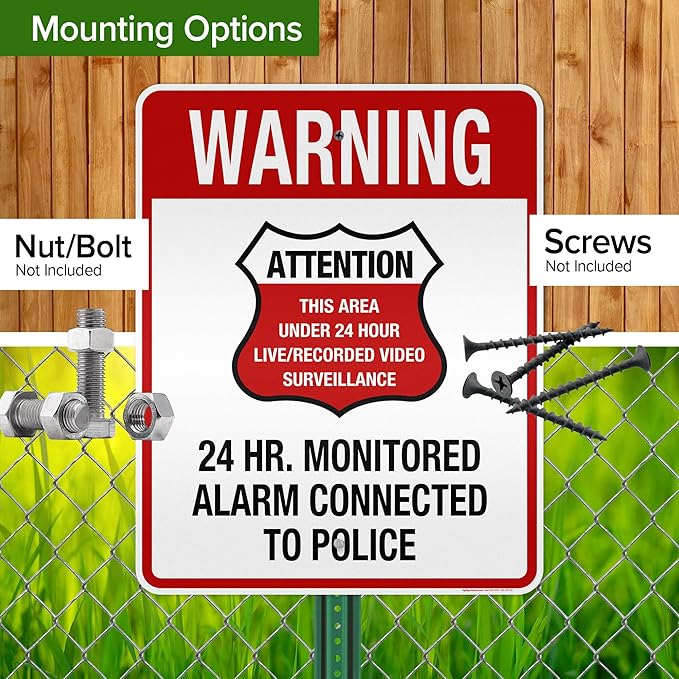 Warning 24 HR. Monitored Alarm Connected To Police Sign, 24x30 Inches, 3M EGP Reflective, Rust Free .080 Aluminum, Fade Resistant, Made in USA by My Sign Center