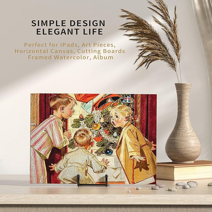 IPAME 4 Pack Plate Stands for Display - 6 Inch Metal Square Wire Plate Holder Display Stand + Picture Frame Stand Holder Easel for Book, Decorative Plate, Plaque, Photo, Platter (Black)