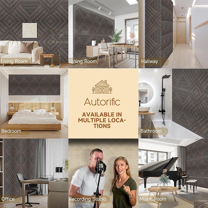 Acoustic Panels for Wall and Ceiling - 6 Pack 2'x2'x0.4",Self-Adhesive 3D UV Printing Decorative Wall Panels with Wood Look,Rustic Walnut