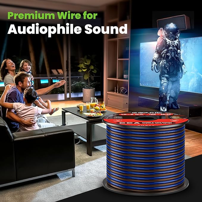 GEARit Pro Series 16AWG Speaker Wire, 16 Gauge Speaker Wire Cable (100 Feet / 30 Meters) Great Use for Home Theater Speakers and Car Speakers, Transparent Black/Blue