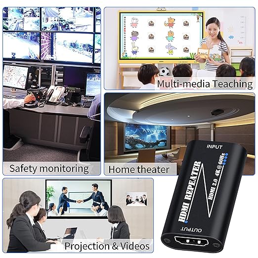 HDMI 2.0 Repeater Extender 4K@60Hz, HDMI Amplifier Signal Booster Plug & Play, for Gaming/Home Theater/Video Meeting/TV, No Power Supply Port