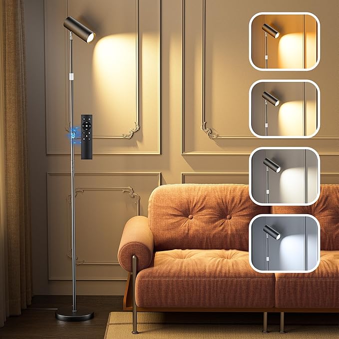SIBRILLE Spotlight Floor Lamp, Tall LED Standing Lamp with Remote/Touch Control, 2700K-6500K, 350°Rotating Head Standing Lamp, Reading Floor Lamp for Living Room, Bedroom, Office & Wall Art, Black