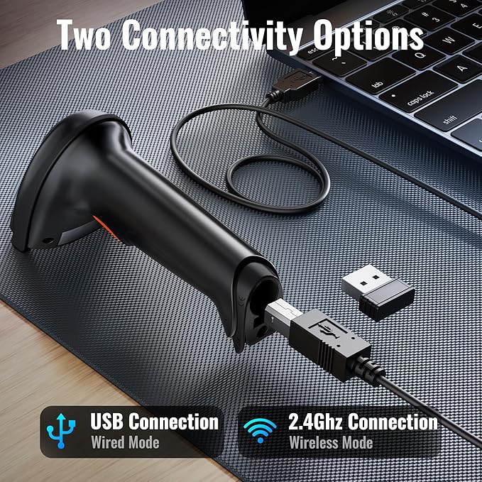 Tera 1D 2D QR Barcode Scanner Wireless and Wired with Battery Level Indicator Digital Printed Bar Code Reader Cordless Handheld Barcode Scanner Compact Plug and Play Model D5100