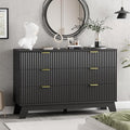 Xixini Fluted Dresser for Bedroom with 6 Drawers, 48" Wide Wooden Chest of Drawers with Metal Handle, Modern Dresser TV Stand, Wood Closet Clothes Storage Organizer for Living Room, Hallway, Black