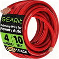GEARit 4 Gauge Wire (10ft - Red Translucent) Copper Clad Aluminum CCA - Primary Automotive Wire Power/Ground, Battery Cable, Car Audio Speaker, RV Trailer, Amp, Electrical 4ga AWG 10 Feet