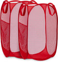 Handy Laundry Collapsible Mesh Pop Up Hamper with Wide Opening and Side Pocket - Breathable, Sturdy, Foldable, and Space-Saving Design for Clothes and Storage (Red | 2-Pack)
