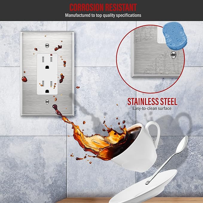 ENERLITES Decorator Switch or Receptacle Outlet Metal Wall Plate, Corrosion Resistant, Over Size 1-Gang 5.5" x 3.5", UL Listed, 7731O, 430 Stainless Steel, Silver