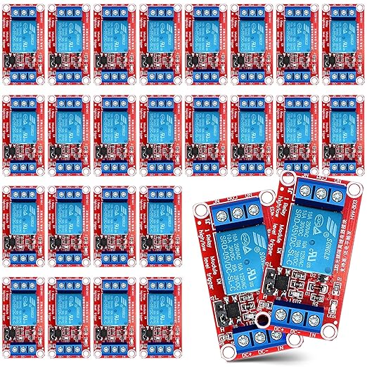 Kigeli 24 Pcs 5v Relay Module One Channel Switch with Optocoupler and Opto Isolation, Compatible with High and Low Level Triggers, 19.69 x 10.24 x 7.09 Inches