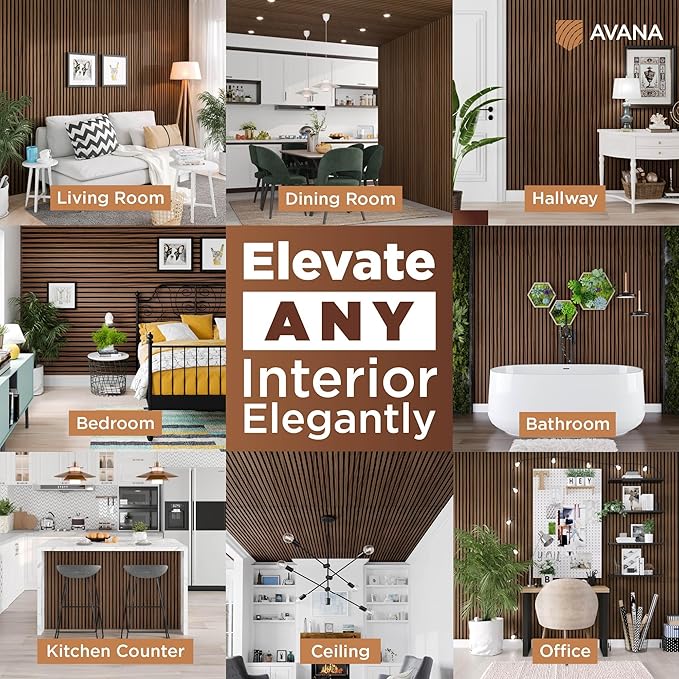 Avana Acoustic Wood Wall Panels – 47.2 x 12.6 Inch Rustic Walnut Acoustic Panels 2 PCs – Wall Panels For Interior Wall Decor For Homes, Offices, Studios – Sturdy And Durable Wood Panels For Wall