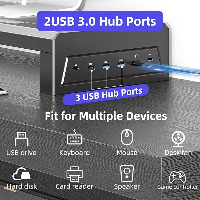 GECKOSTROLL Computer monitor stand Laptop Desk Shelf & Monitor Riser ，27.55 inches,22W charging , 2 USB 3.0 , and 1 USB 2.0， Monitors/PC/Laptop/Computer Space Saver Organizer ，Heavy Duty Gift Gaming Studio Office (USB Hub Fast Charging Version, 700mm)