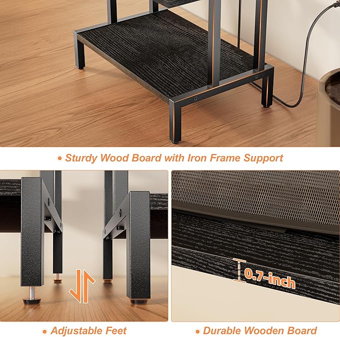 Aquzee Game Console Shelf, 4-Tier Video Gaming Consoles Stand with Outlet & RGB Light, Small Media Entertainment Center for Audio Stereo Storage Organizer Playroom Furniture, Stereo Stands and Racks