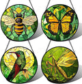 DASTOLL Stained Glass Window Hanging 4 Pcs Set Green Plants Yellow Insect Theme 6.3" - Suncatcher Door Garden Sun Catcher Decor Birthday Christmas for Mom Woman Nana Men